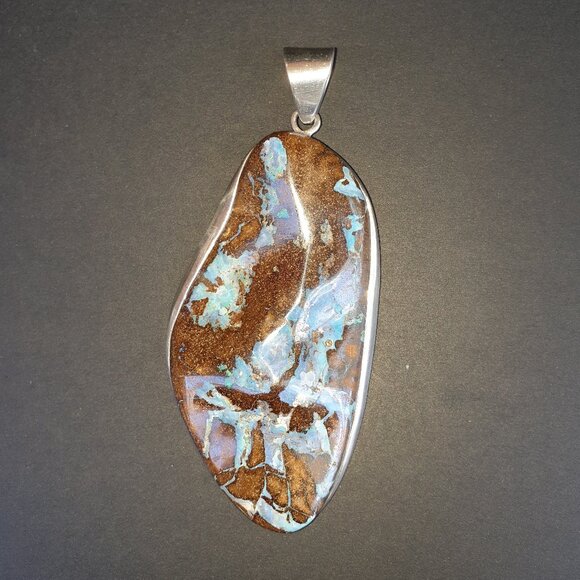 One of a Kind Massive Vintage Australian Boulder Opal Sterling Silver Pendant - Picture 1 of 15